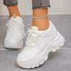 Women's Chunky Sneakers White Black Leather Platform Sneakers for Women Height Increasing Shoes Thick Sole Casual Shoes Woman