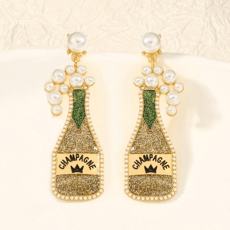 Festive Bottle Champagne Earrings Unique Designs Carnivals Stud Earrings Lightweight and Comfortable Earrings Jewelry