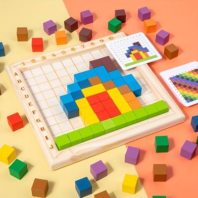 100pcs Wooden Colorful Counting Blocks Game  Educational Puzzle Toy for Youngsters, Enhances Cognitive Skills,Early Learning Imagination,Mixed Colors