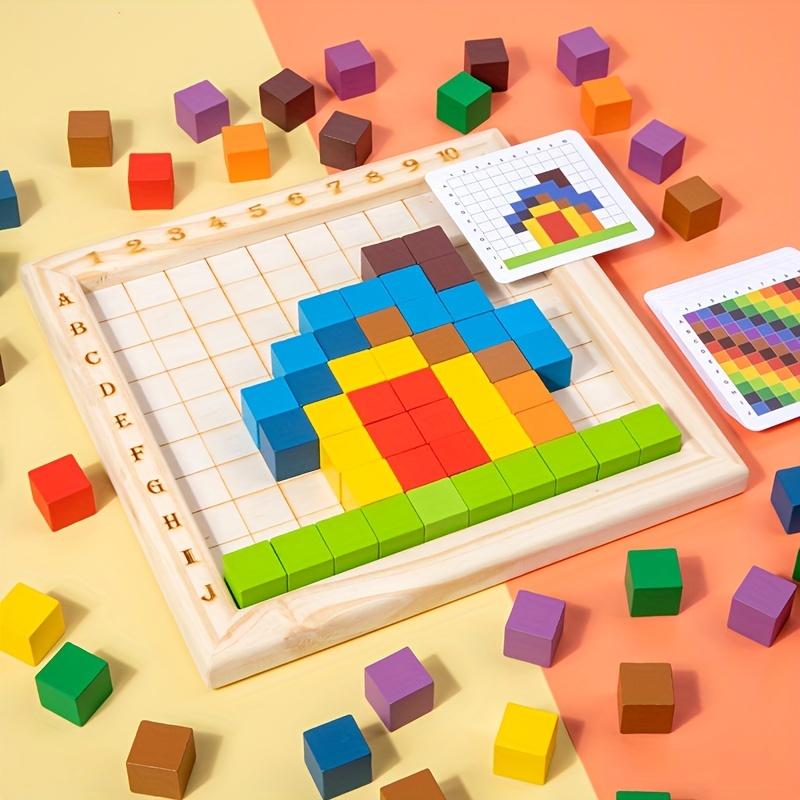 100pcs Wooden Colorful Counting Blocks Game  Educational Puzzle Toy for Youngsters, Enhances Cognitive Skills,Early Learning Imagination,Mixed Colors