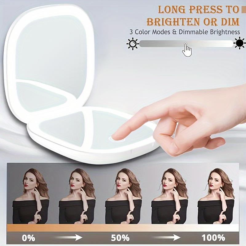 Led Lighted Compact Mirror With 1X/2X/3X Magnification 3 Color Light Portable Mini Pocket Double Side Folding Makeup Vanity Mirror For Purses And Gift