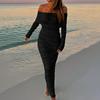Summer New Fashion Temperament Elegant Solid Color Off-the-shoulder Slim and Thin Dress Women