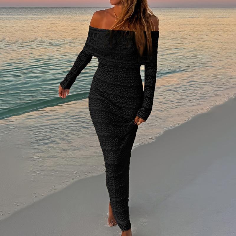 Summer New Fashion Temperament Elegant Solid Color Off-the-shoulder Slim and Thin Dress Women