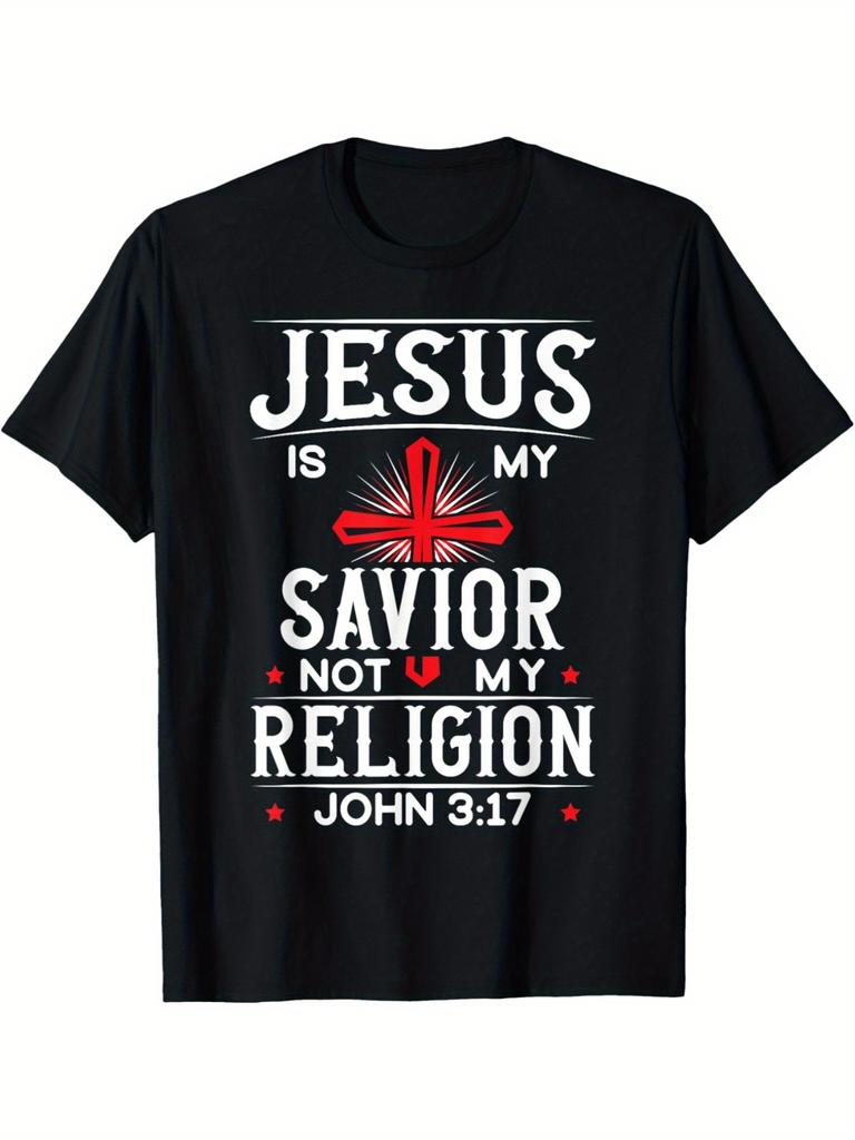 BeachChristian FaithBased Graphic TShirt Jesus Is My Savior Not My Religion Print with Cross and Red Roses