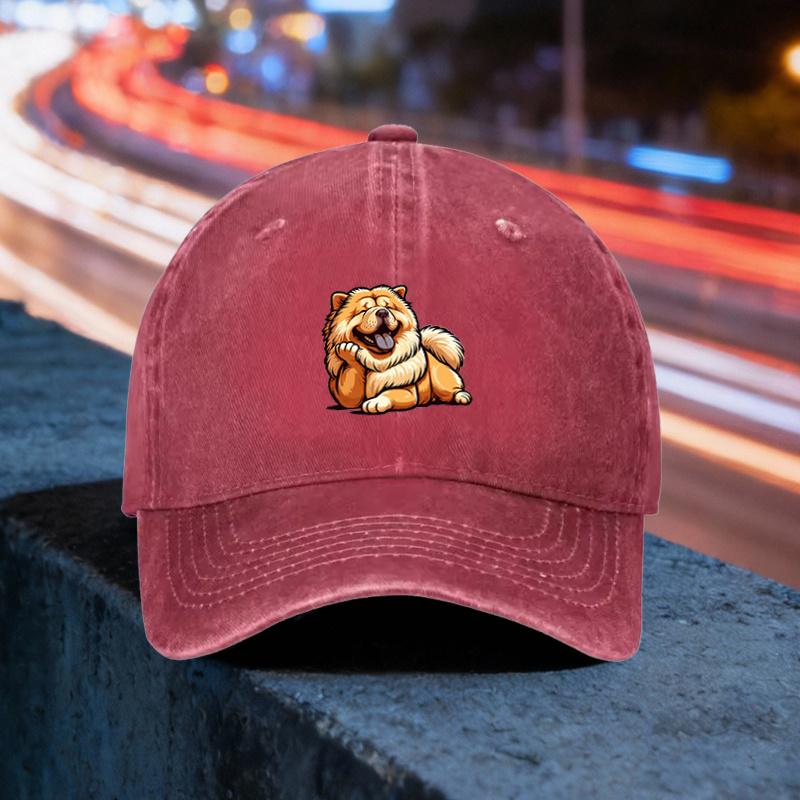 Cute Chow Chow Dog Graphic Washed Baseball Cap Adjustable Casual Cotton Hat