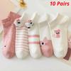 Xiaomi 5 Çift Kadın Kısa Tüp Çorap Pembe Kedi İnce Dört Mevsim Sevimli Tekne Sockslow Top Ins Trendy Çorap