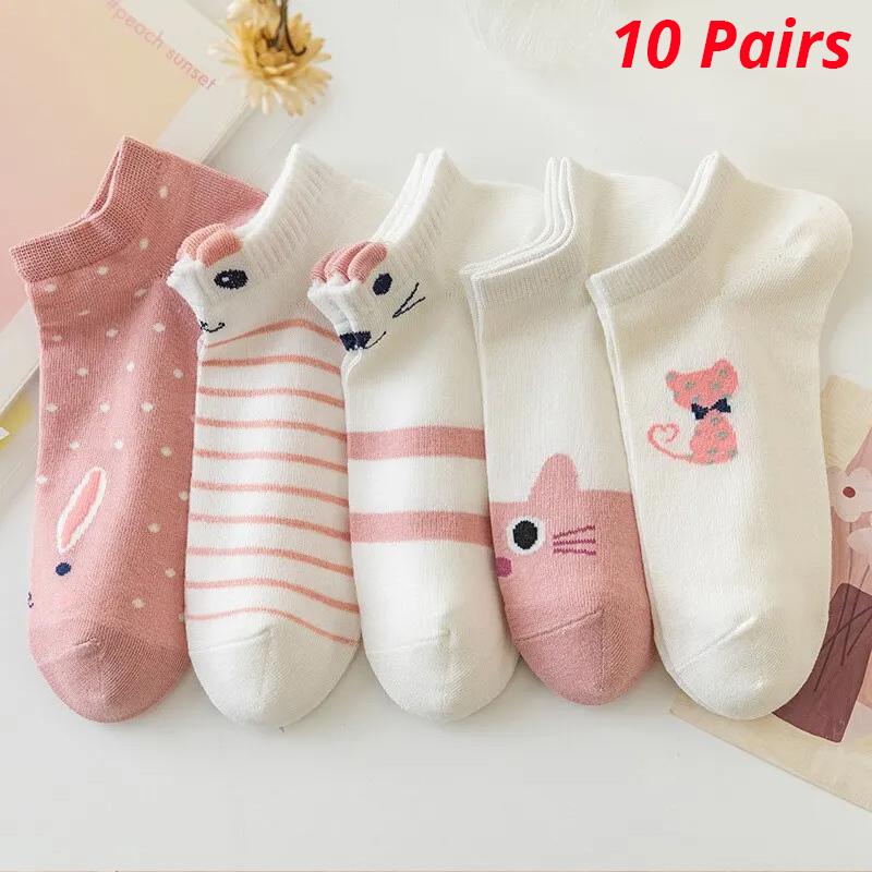 Xiaomi 5 Çift Kadın Kısa Tüp Çorap Pembe Kedi İnce Dört Mevsim Sevimli Tekne Sockslow Top Ins Trendy Çorap