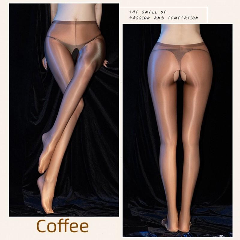 M Xl Plus Size Oil Glossy Satin Pantyhose High Elastic Open Crotch Wet-Look Tights Sexy Lingerie Silky Clubwear For Women