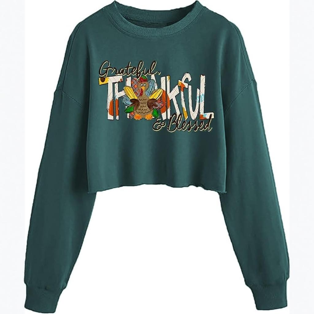 Women's Crop Sweatshirt Fall Halloween Long Sleeve Pullover Sweatshirt
