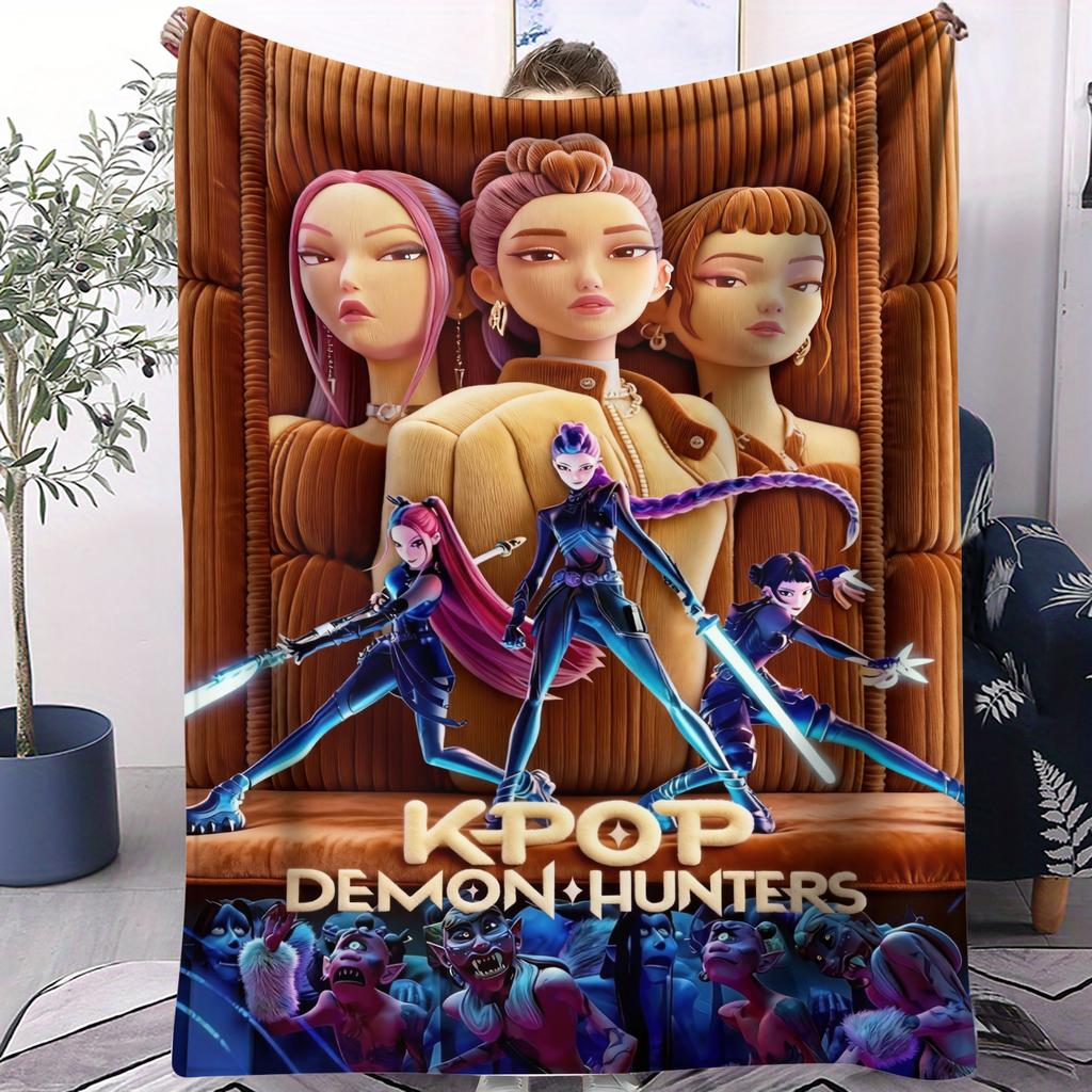 All Scene KPop Devil Hunter Blanket With Small Cover Portable Versatile For Bedrooms Sofas Cars Offices Napping All Seasons