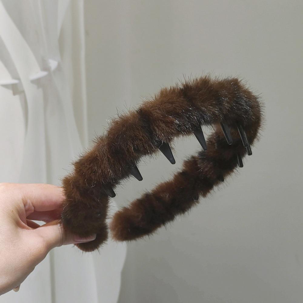 Imitation Mink Fur Wide Edge Headband for Women - Autumn/Winter Face Washing Accessory