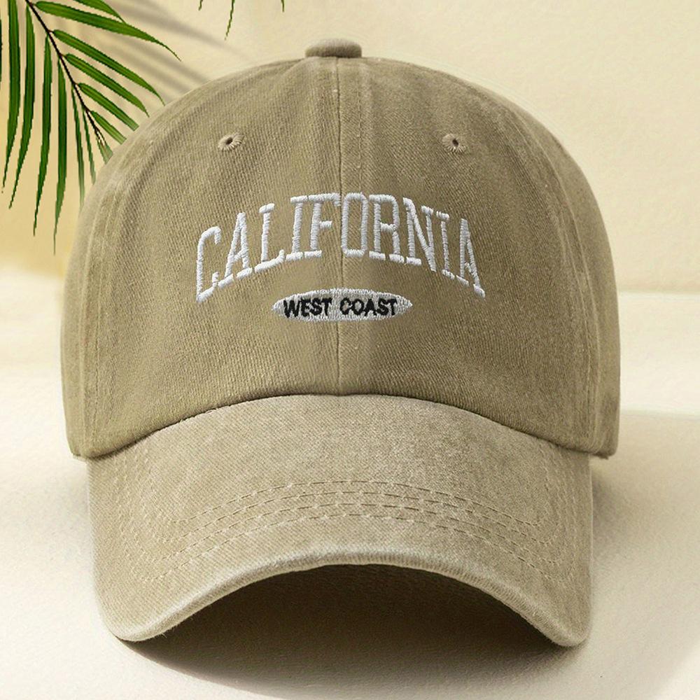 Fashionable Versatile Washed Letters Solid Color Embroidered Baseball Cap for Men Wide Brimmed Casual Sports Cap for Women
