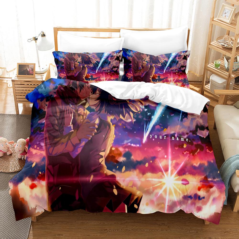 Ihr Name Luxus-Bettwäsche-Set Japan Anime Cartoon Bettbezug-Set Bettdecke Tagesdecke Leinen Twin Single Size Bedruckte Heimtextilien