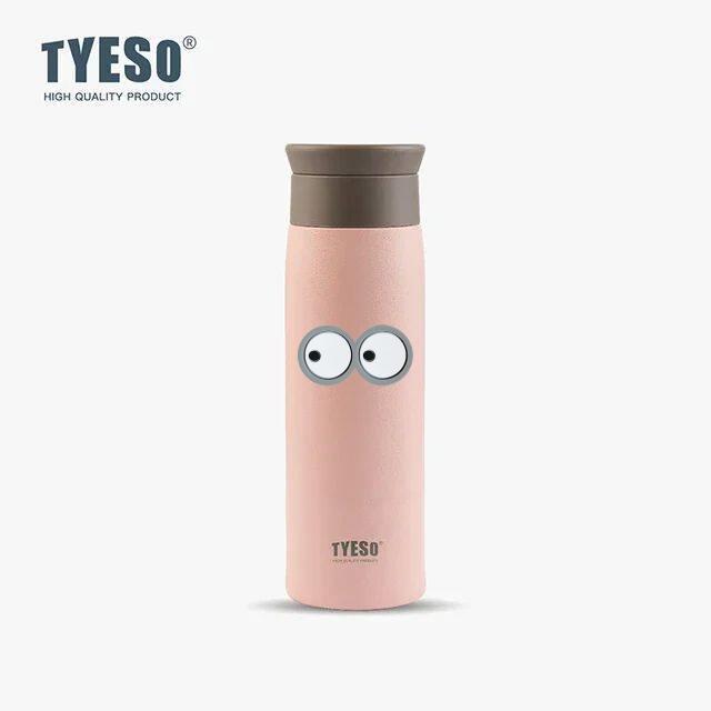 Tyeso 500ml Portable Thermoses Stainless Steel Insulated Water Bottle Simple Round Shoulder Travel Mug Frosted Style with Eye Sticker
