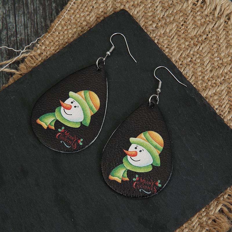 Christmas Cartoon Snowman Leather Earrings - Double-Sided PU Dangles