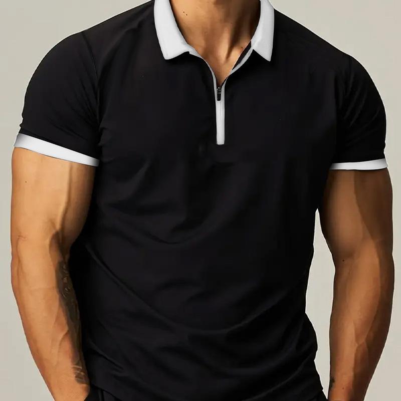 Men s Black & White Color Block Half-Zip Short Sleeve Polo Shirt S чёрный