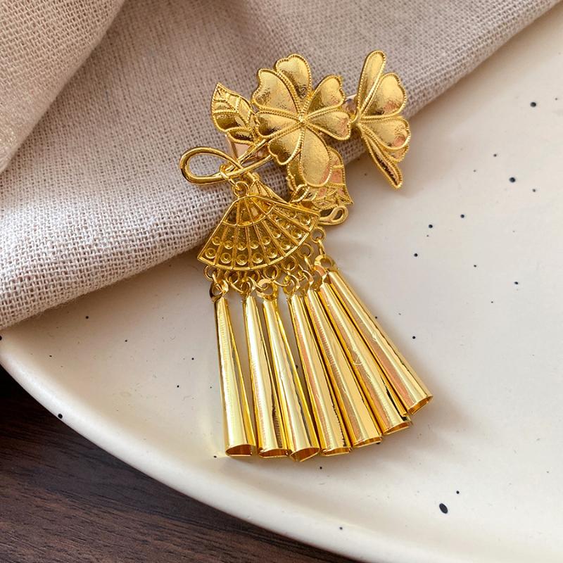 Vintage Gold Tassel Hair Clip Elegant Ethnic Style Hairpin Side Clip Headdress Chinese Style Hair Accessories