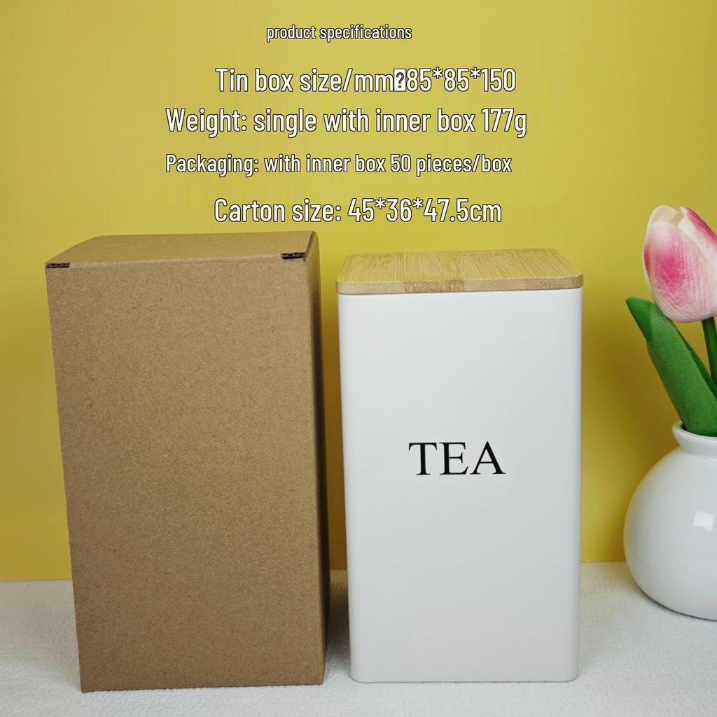 Elegant Bamboo & Wood Lid Tea Caddy, Tinplate Storage Box, Moisture-Proof Sealed Jar for Coffee Beans & Candy.