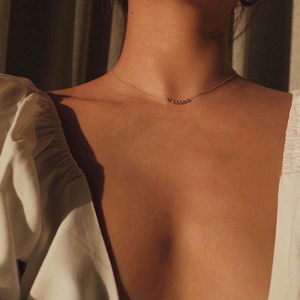 Classic Minimalism Geometric Six Small Golden Beads Necklace Women Gold Color Stainless Steel Does Not Fade Collar Chain Jewelry