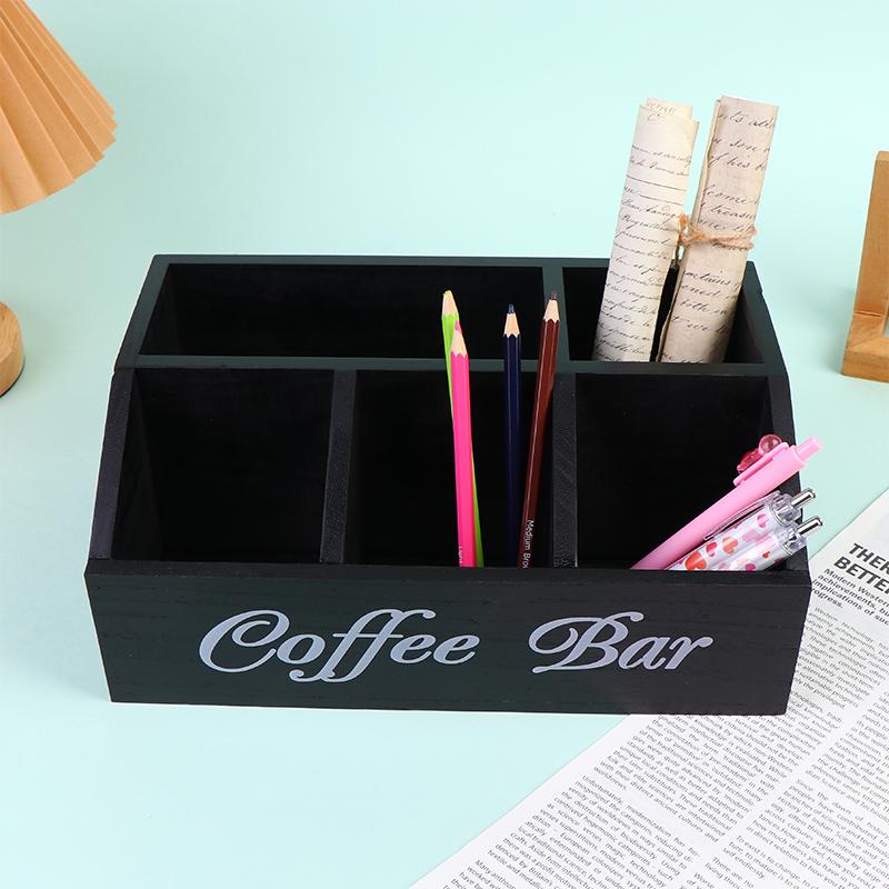 Eine Boutique-Kaffeeaufbewahrungsbox | Klassischer mehrzweckiger Holzorganisator für Kaffeezubehör, Regalkörbe