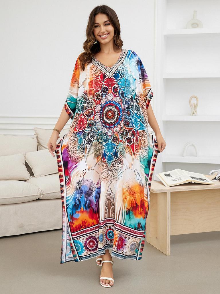 European-American Cotton Tie-Dye Beach Dress: Loose Robe & Bikini Cover-Up