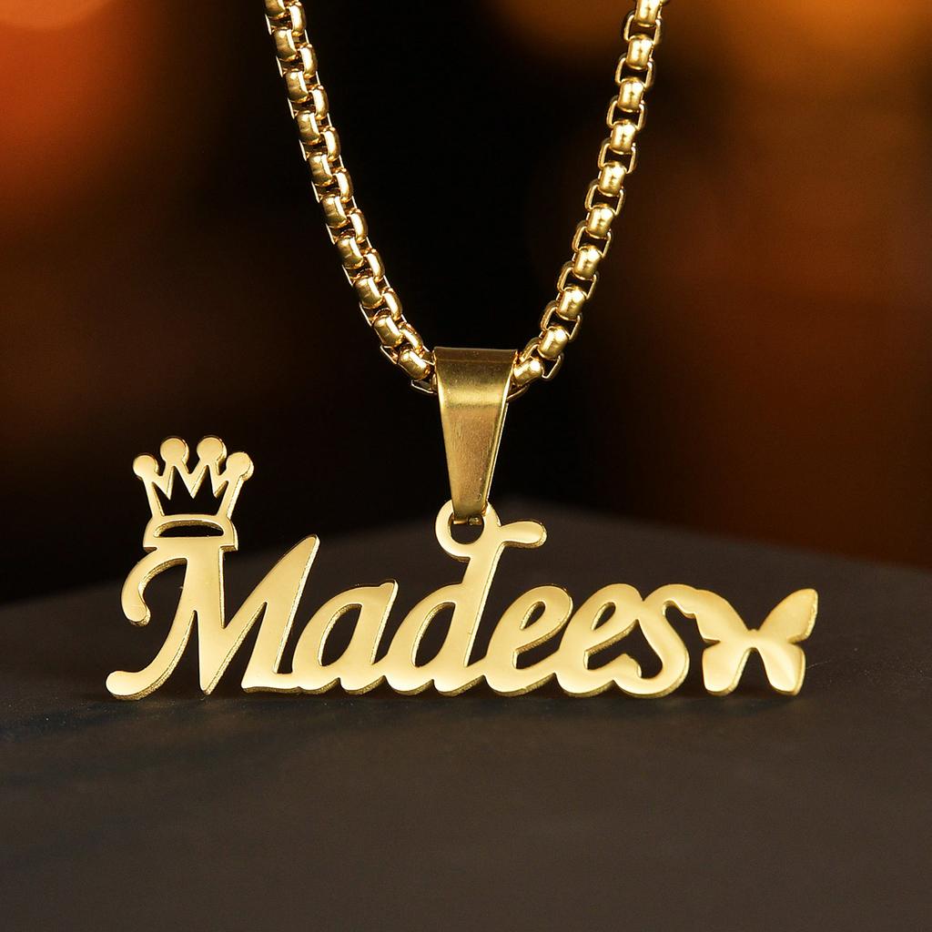 Atoztide Personalized Custom 5cm Big Pendant Names Necklace Stainless Steel Crown Cuban Thick Chain for Men Women Jewelry Gift