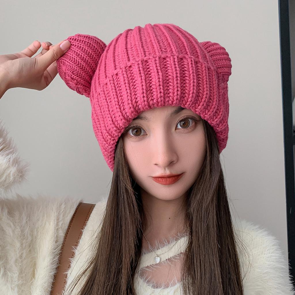 Bonnet en laine mignon avec oreilles d'ourson, épais et chaud, protège les oreilles et du froid, bonnet tricoté, nouveaux chapeaux à la mode pour l'automne et l'hiver