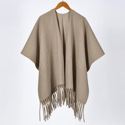Dicker Jacquard-Schal mit Quasten für Damen - Vielseitiges einfarbiges Cape für Herbst/Winter