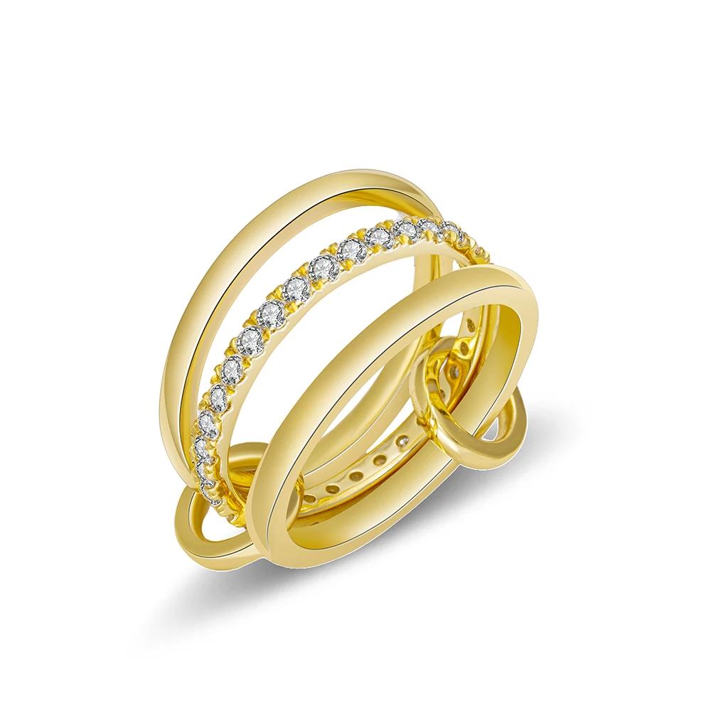 Fashion Gold And Silver Gold-Plated 4 Stackable One-Piece Thick Sparkling Zircon Rings For Women's Party Jewelry Rings