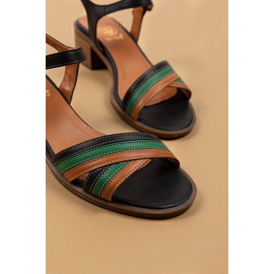 Sandale elegante de damă din piele naturală cu toc gros