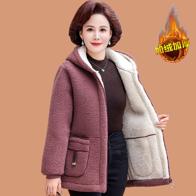 Plus Size Fleece-Lined Winter Coat for Middle-Aged & Elderly Women