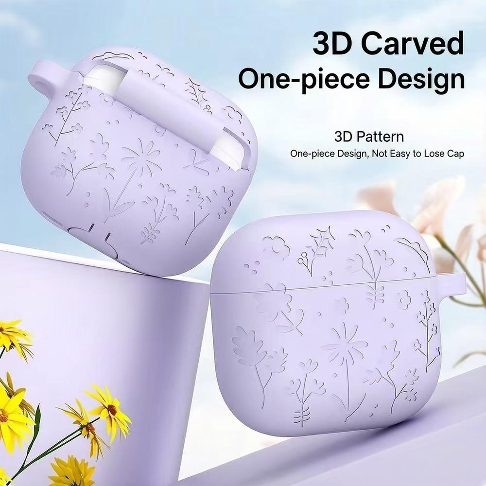 Case For AirPods Pro 3 Flower Engraved Protective Case Soft Silicone Full Cover -scratch Shockproof Case For AirPods Pro 3