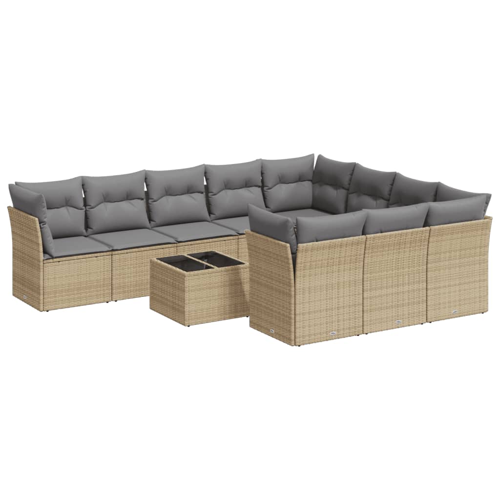 Vidaxl 11-Cz. Garden Furniture Set With Cushions, Beige, Poly Rattan
