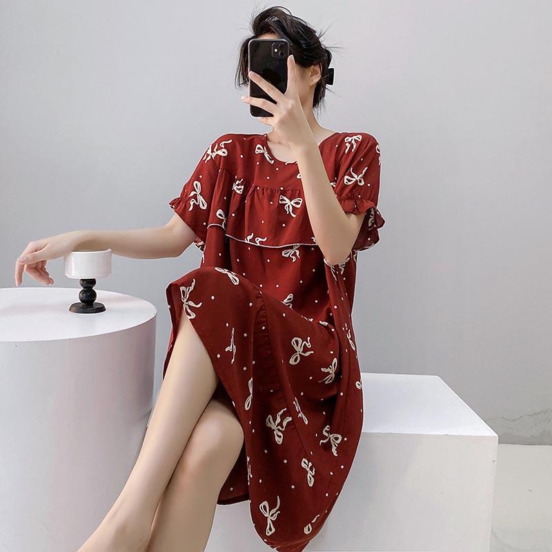 Sexy Nachtwäsche Damen Spitze Viskose Nachtkleid Kurzarm Cartoon Nachthemden Mädchen Nachthemd Einheitsgröße Nachthemd Mädchen Nachtwäsche