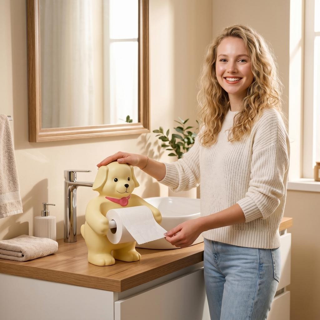 Creative Cartoon Dog Tissue Holder Decorative Paper Towel Dispenser Stand for Home Bathroom Kitchen Use Durable Resin Material