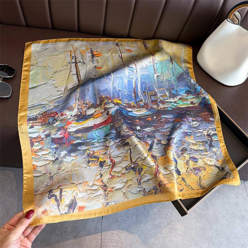 Art commuter style simulation silk printing silk scarf square scarf high-end shawl sunscreen neck small square scarf headscarf scarf