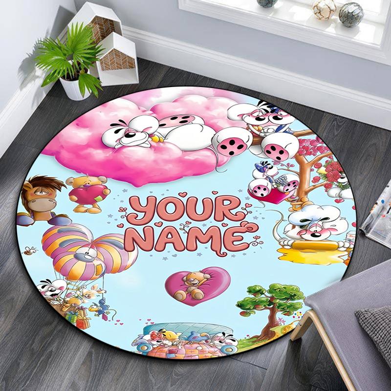 Custom Name,Diddl pattern round rug,Carpet Rug for Living Room Bedroom Playroom ,Non-slip Floor Mat,Holiday Gifts and Birthday Gifts.