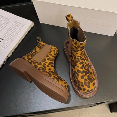 Bottes de Cheville à Plateforme Léopard Mode Femmes Daim Chaussures Chaudes Femme Tendance 2024 Tout Neuf Chaussures de Mode Hiver Neige Moto Botas Mujer