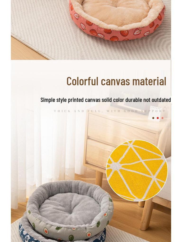 All-Season Cotton Linen Pet Bed - Round Cushion Nest for Cats & Dogs