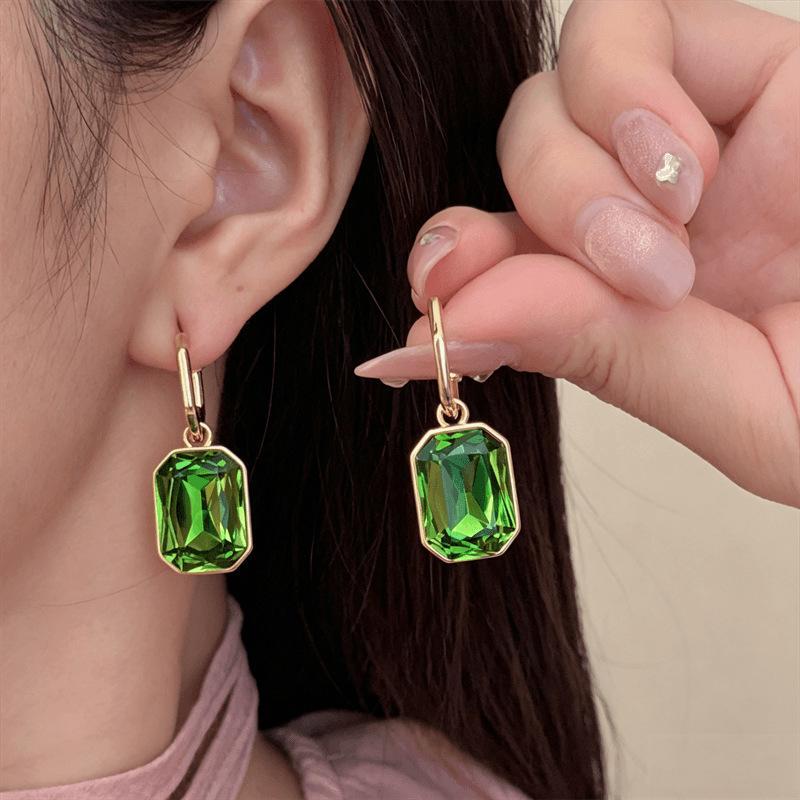 Sophisticated European-American Style Emerald Square Diamond Women's Earrings