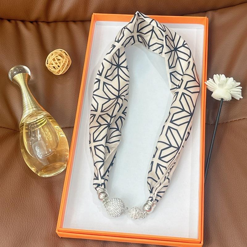 Silk scarf women's spring, autumn and summer new fashion neck protection decoration long necklace type magnetic buckle scarf small scarf