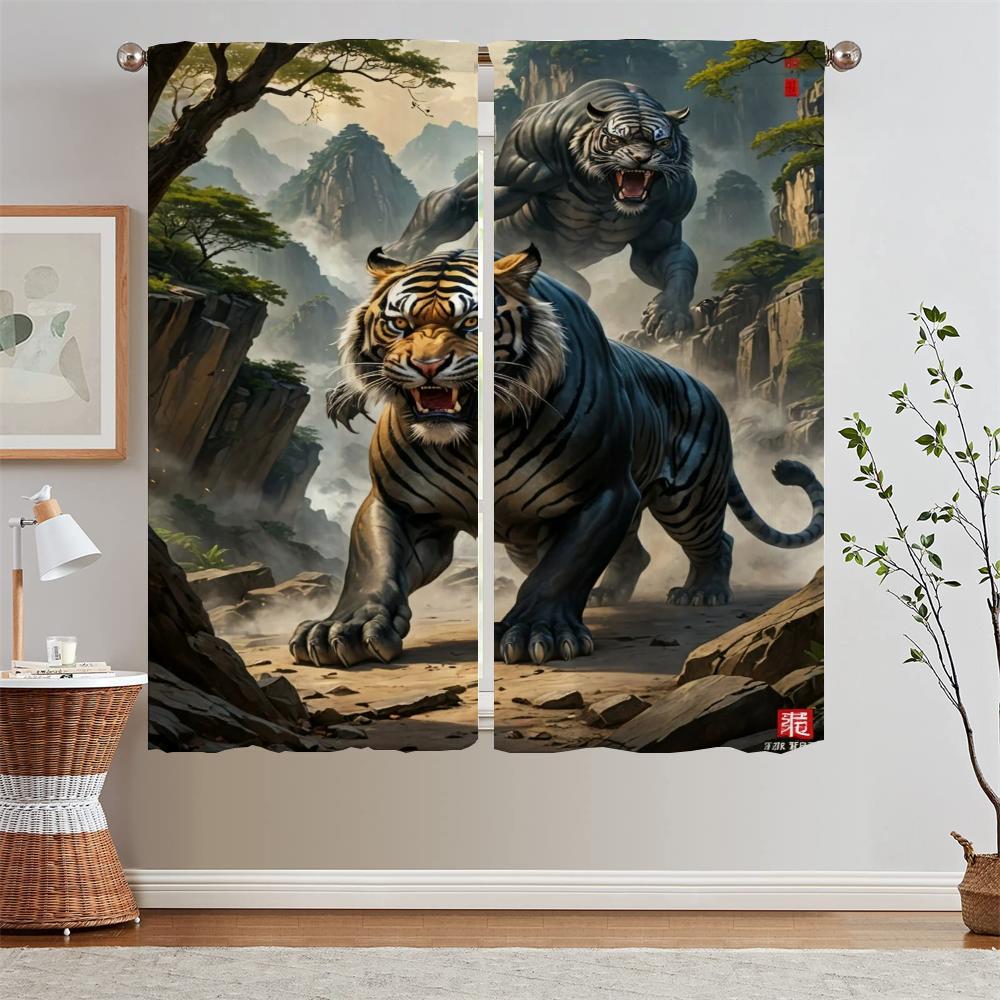 Tiger Descending Map Curtains Living Room Decoration Ready Curtains Cheap Things With Free Shipping for Home Partition Blinds