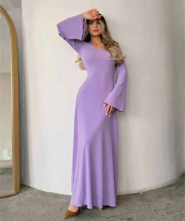 

Spring Long Sleeved Slit Loose Casual Dress For Women XL фіолетовий