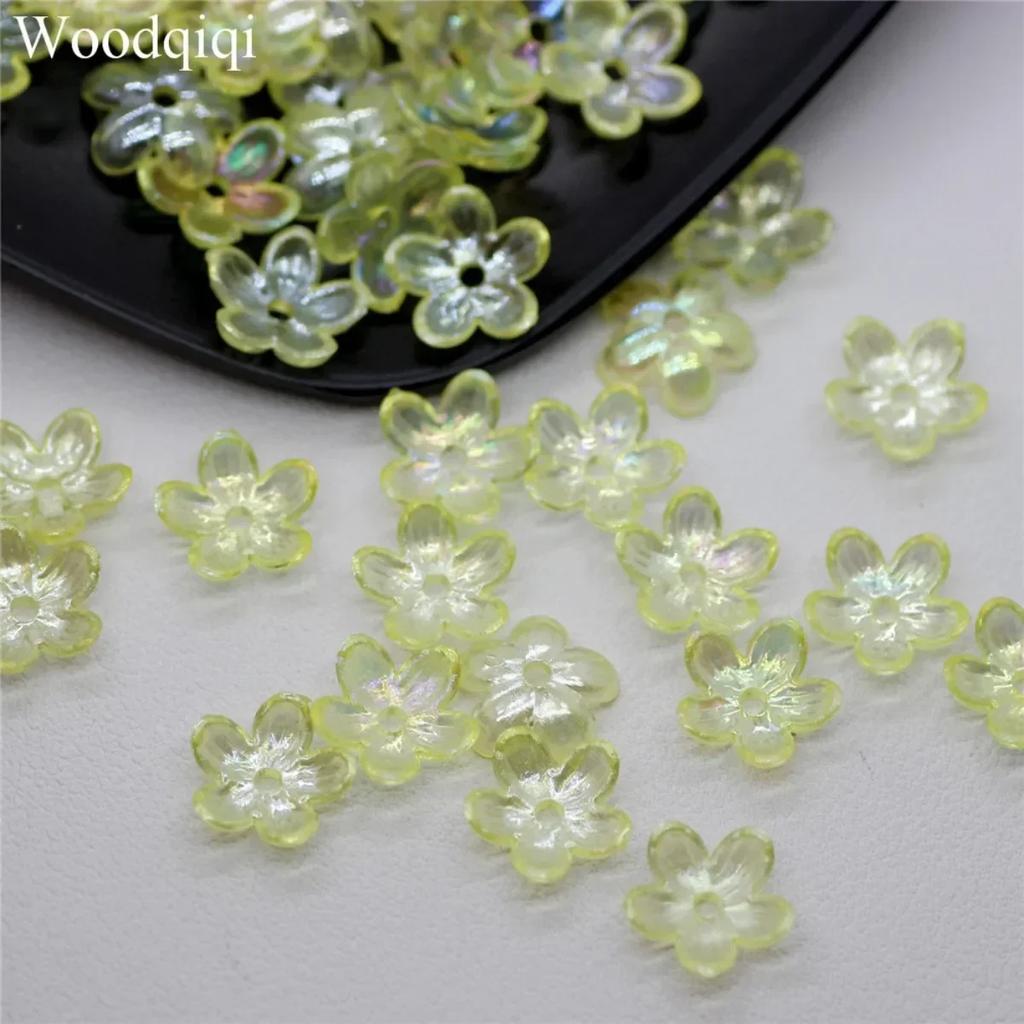ZW18 100PCS 12mm Plating Petal Flower Beads Acrylic Frosted Handmade Minimalist Flower Bowknot Beads DIY Bracelet DIY Wholesale