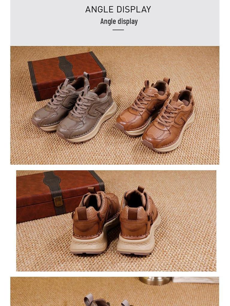 Guangzhou Huigu 2025 Autumn/Winter Women's Retro Thick Sole Cowhide Sports Shoes