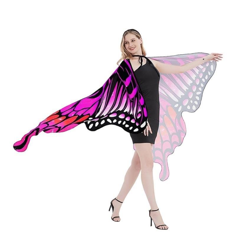 Womens Butterfly Cape Wing Fancy Dress for Party Cosplays Butterfly Wing Costume, Rainbow Butterfly Shawl Wing Cloak