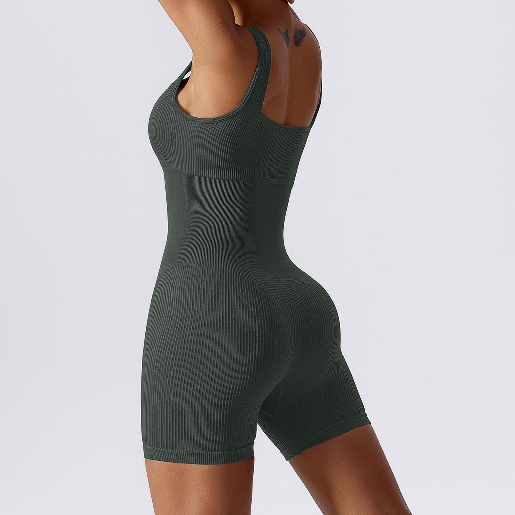 Seamless Borderless Knit Yoga Jumpsuit - One-Piece Vest & Shorts