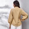 New Women Long Sleeve Blouse Button Down Collar Blouson Sleeve Shirt Solid Color Business Casual Tops Office Work Clothes Daily Wear Fashion S XL