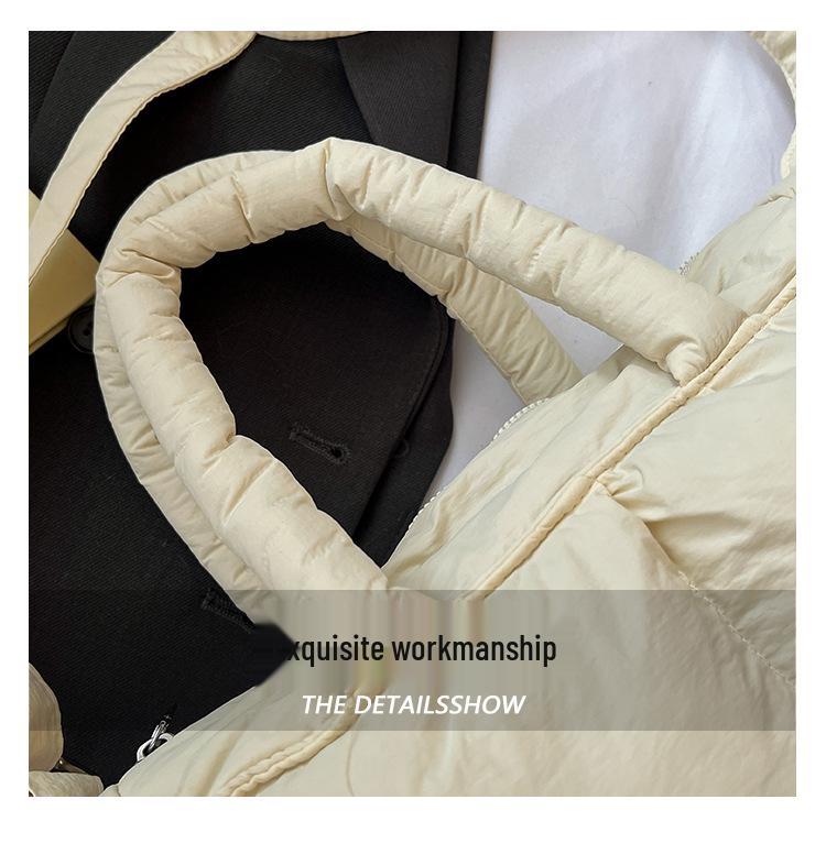 Lightweight, Fashionable Candy-Colored Down Jacket with Quilted Shoulder and Puff Crossbody Bag, Large Capacity, Solid Color