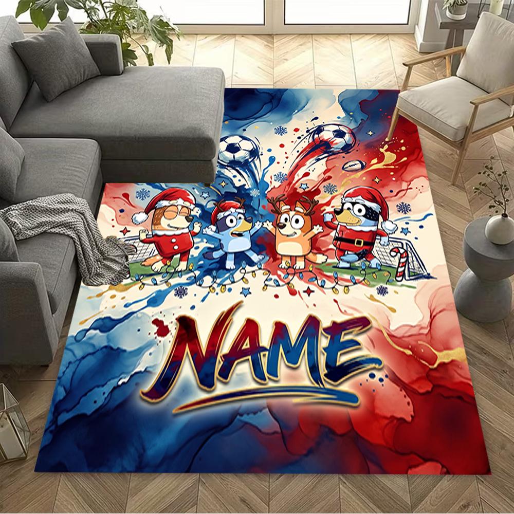 Bluey's Soccer Adventure Personalized Name Floor Rug Office Rug Suitable for Entryway Hallway Foyer Decorate room Anti-slip Rug Office home decor